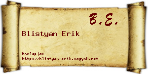 Blistyan Erik névjegykártya